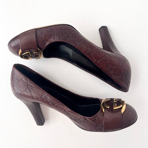 GUCCI | Brown Guccissima Leather Oversized Interlocking GG Logo Pumps Heels 39 - Picture 9 of 14